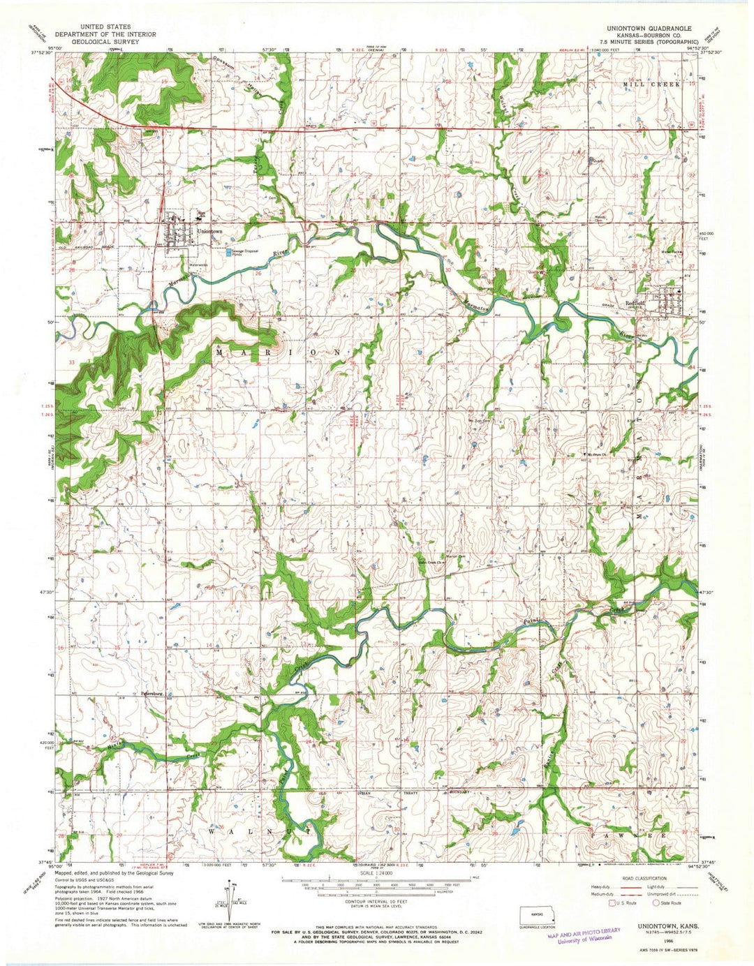 1966 Uniontown, KS - Kansas - USGS Topographic Map