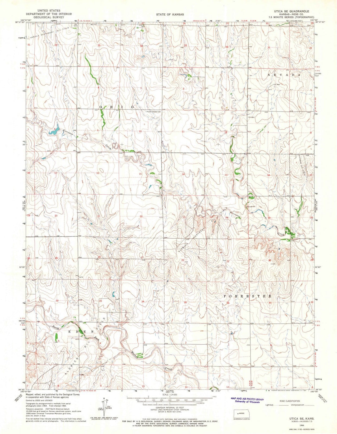 1966 Utica, KS - Kansas - USGS Topographic Map