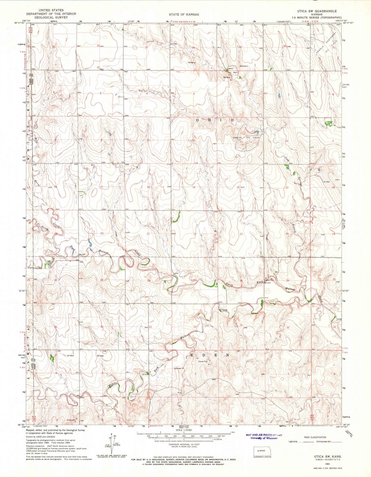 1965 Utica, KS - Kansas - USGS Topographic Map