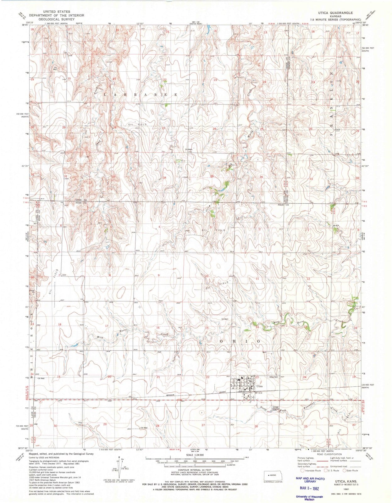 1981 Utica, KS - Kansas - USGS Topographic Map