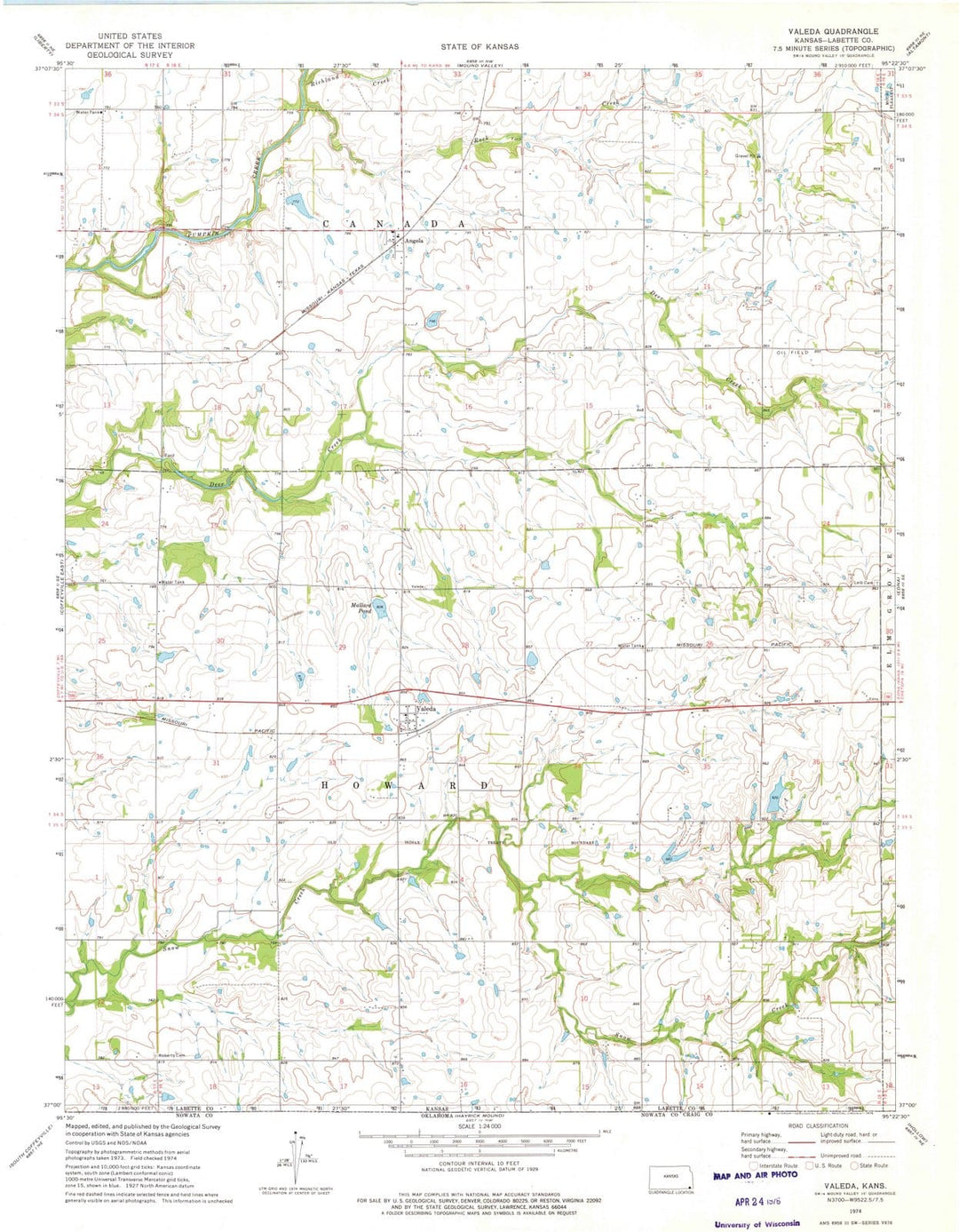 1974 Valeda, KS - Kansas - USGS Topographic Map