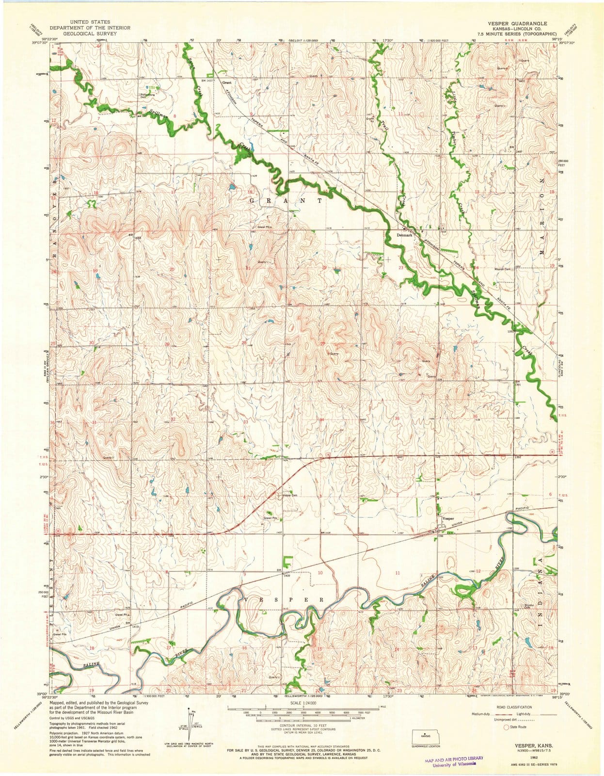 1962 Vesper, KS - Kansas - USGS Topographic Map