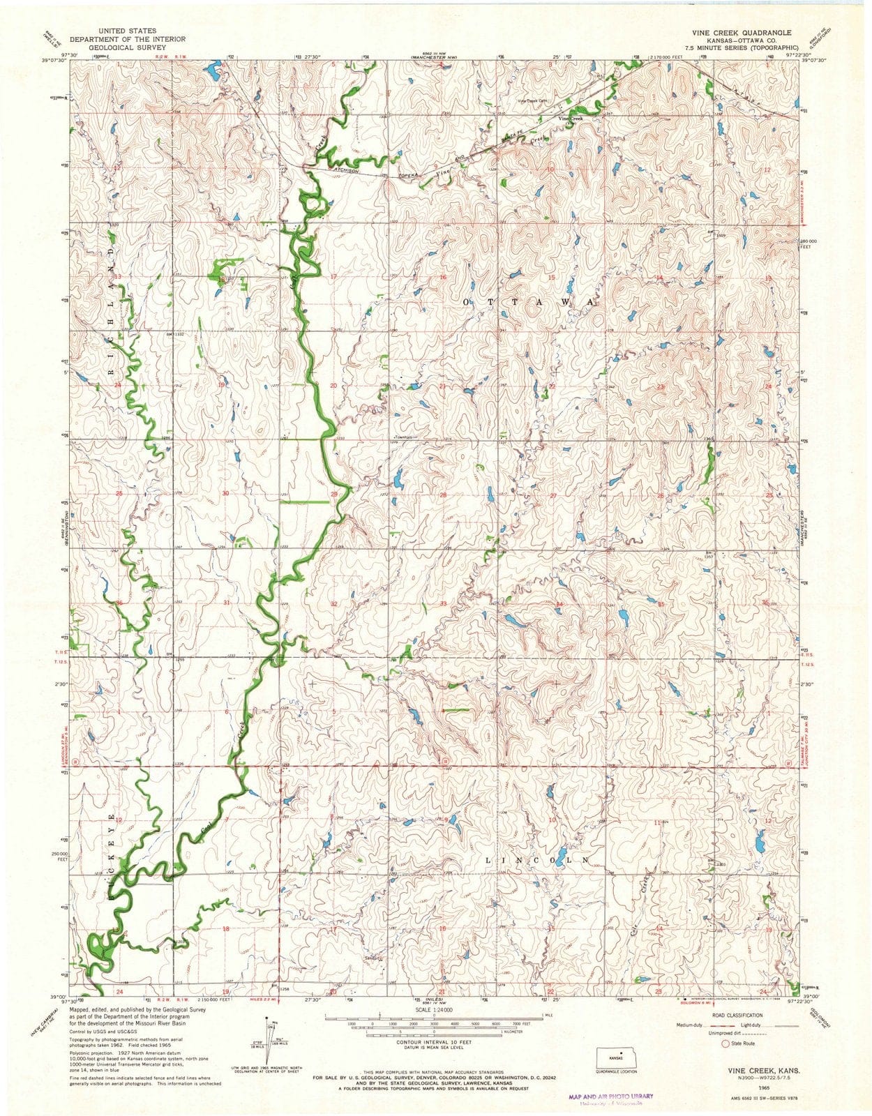 1965 Vine Creek, KS - Kansas - USGS Topographic Map