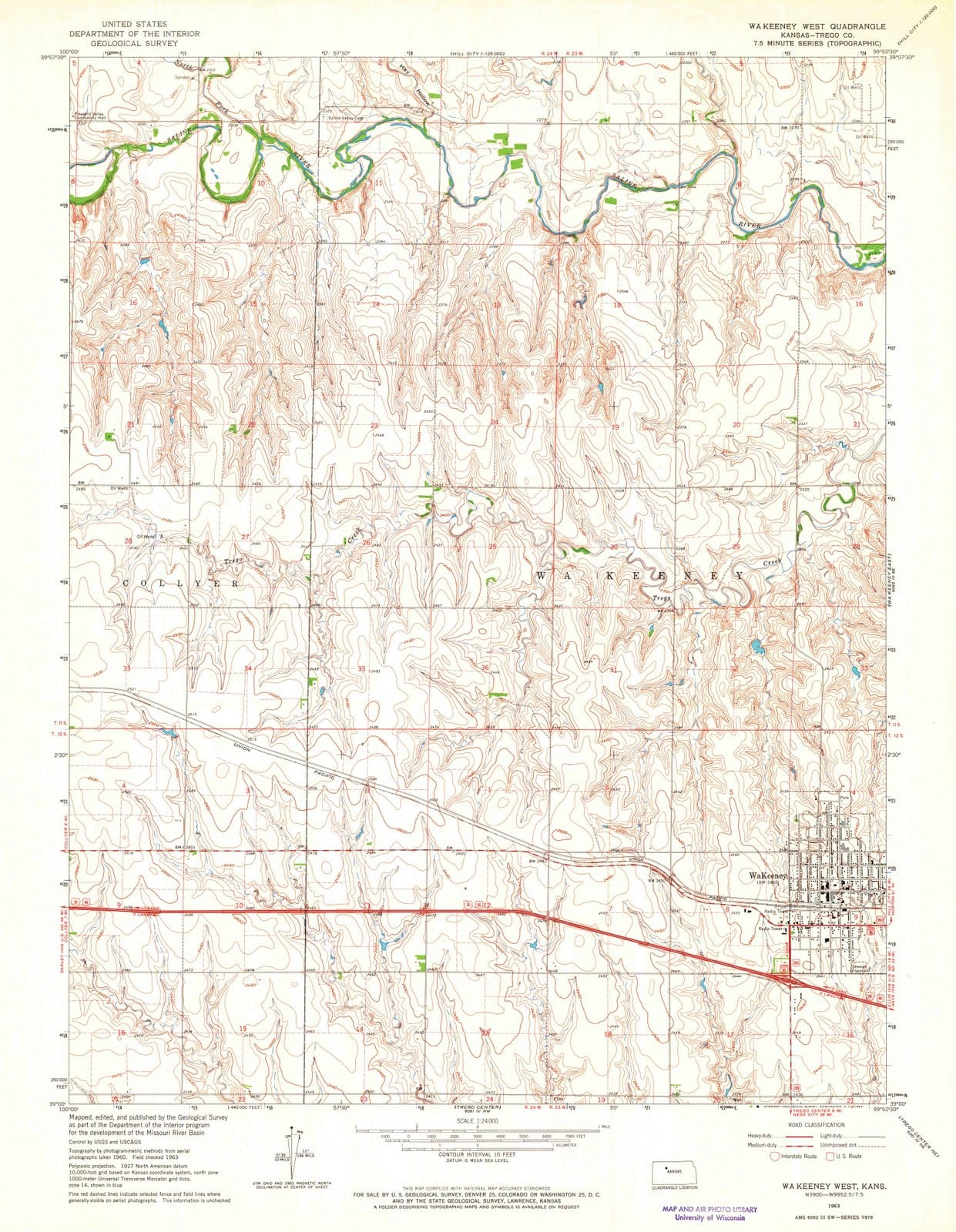 1963 Wa Keeney West, KS - Kansas - USGS Topographic Map