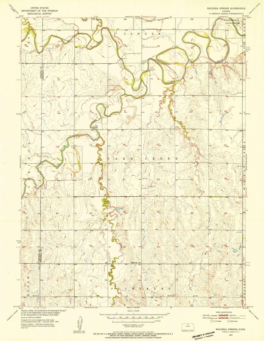 1953 Waconda Springs, KS - Kansas - USGS Topographic Map