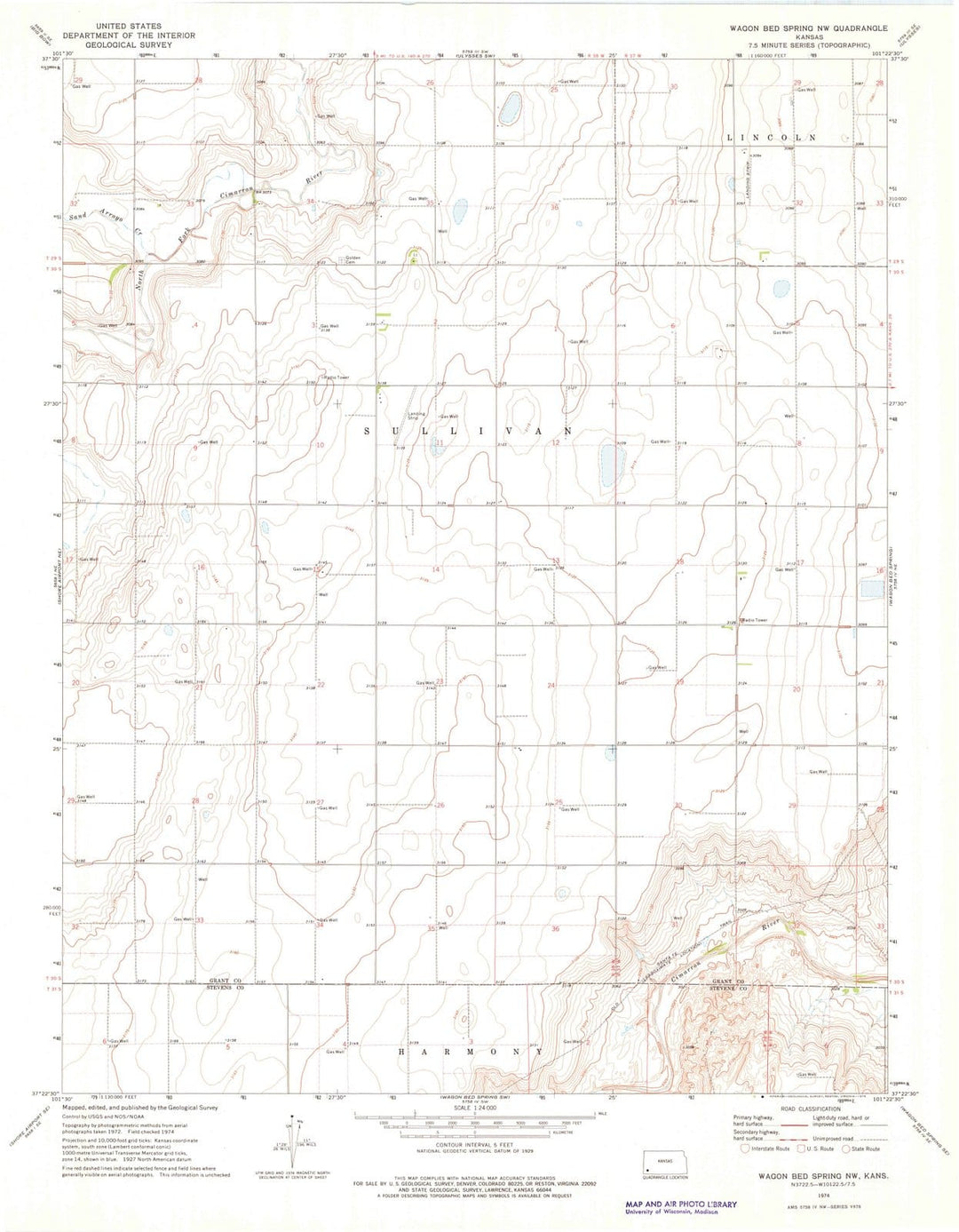 1974 Wagon Bed Spring, KS - Kansas - USGS Topographic Map v2