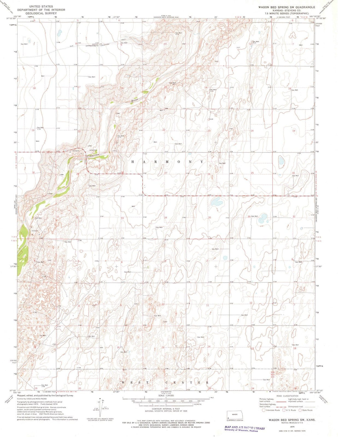 1974 Wagon Bed Spring, KS - Kansas - USGS Topographic Map v4