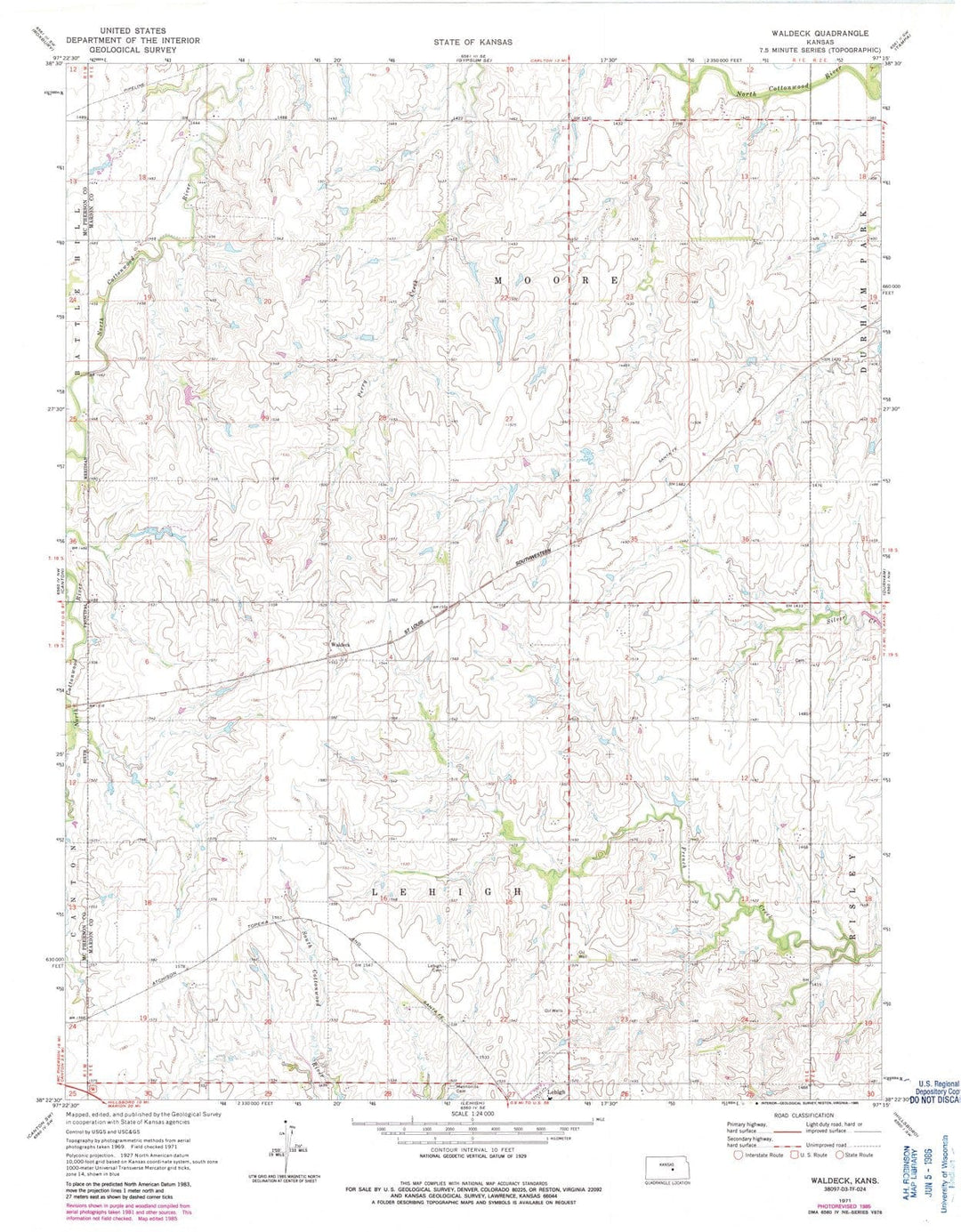 1971 Waldeck, KS - Kansas - USGS Topographic Map