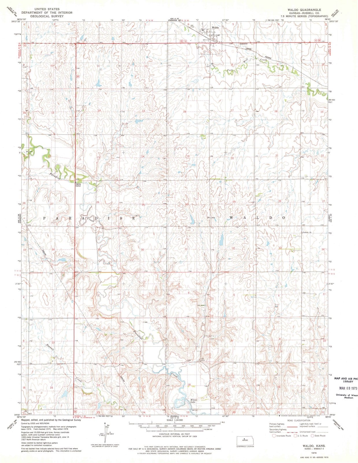 1978 Waldo, KS - Kansas - USGS Topographic Map