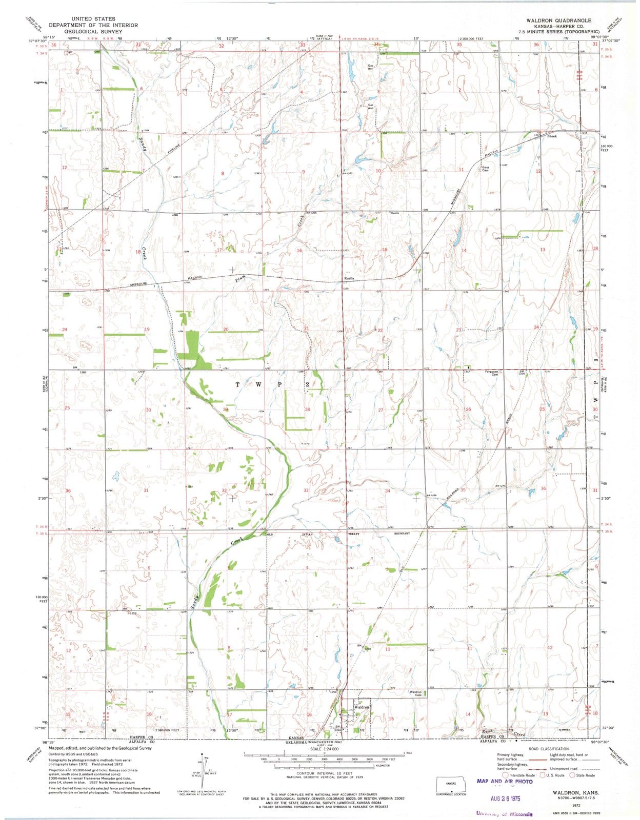 1972 Waldron, KS - Kansas - USGS Topographic Map