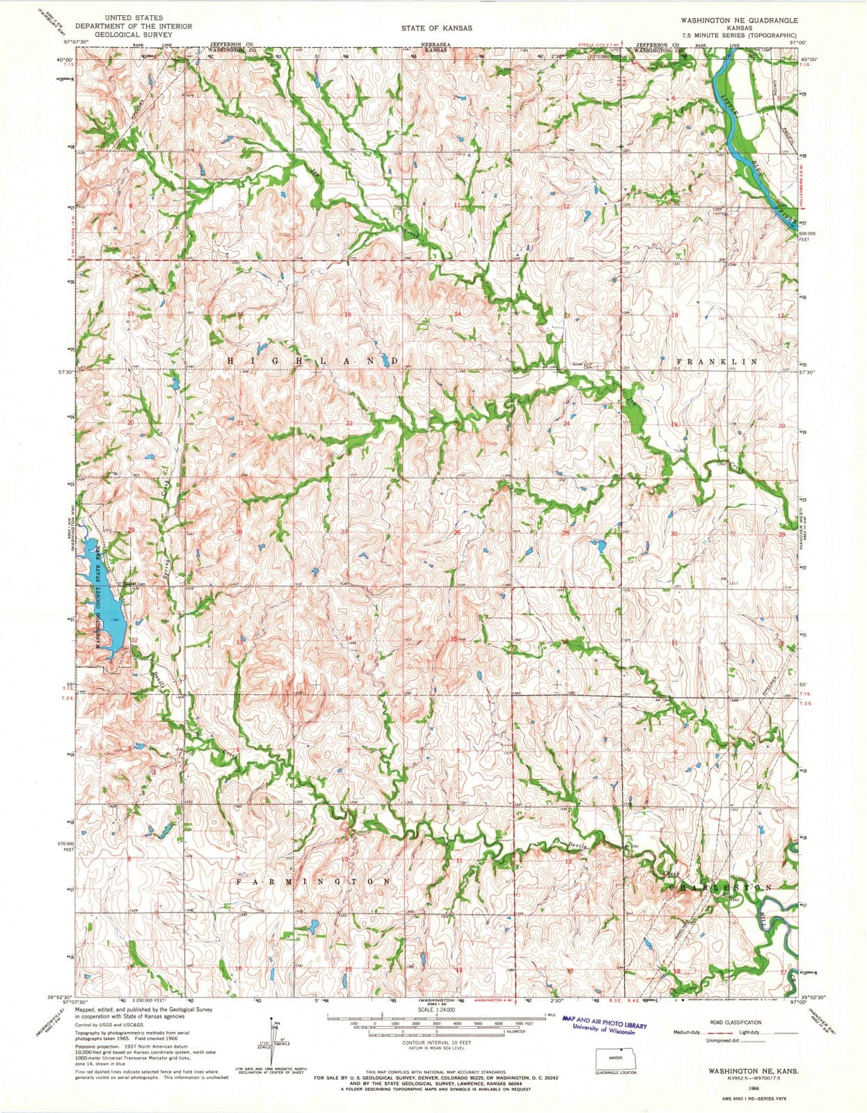 1966 Washington, KS - Kansas - USGS Topographic Map