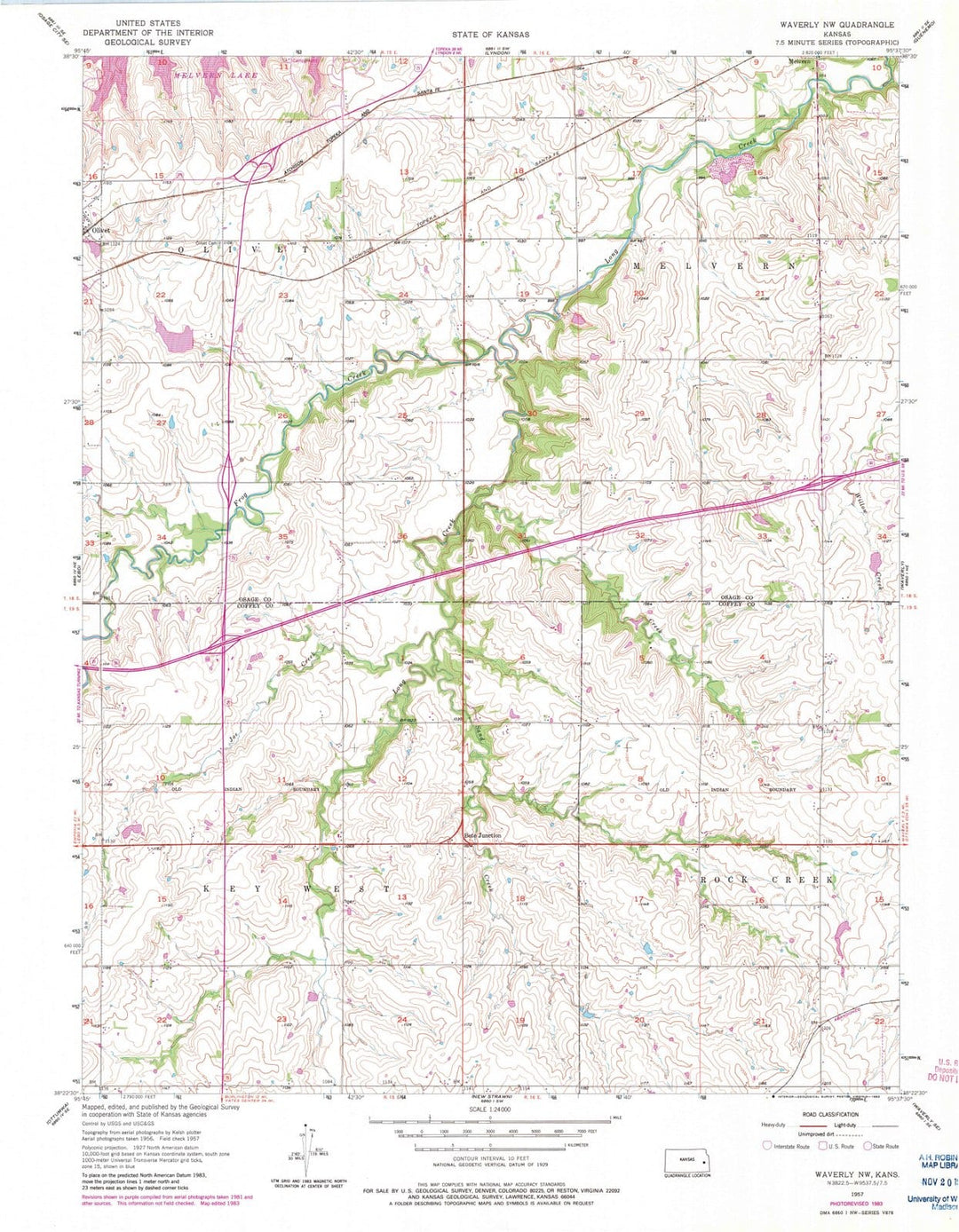 1957 Waverly, KS - Kansas - USGS Topographic Map