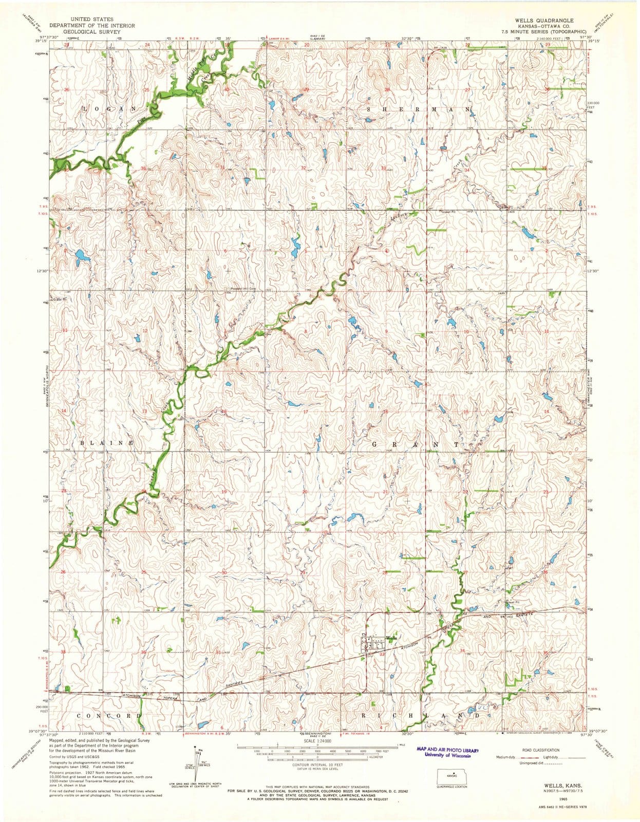 1965 Wells, KS - Kansas - USGS Topographic Map