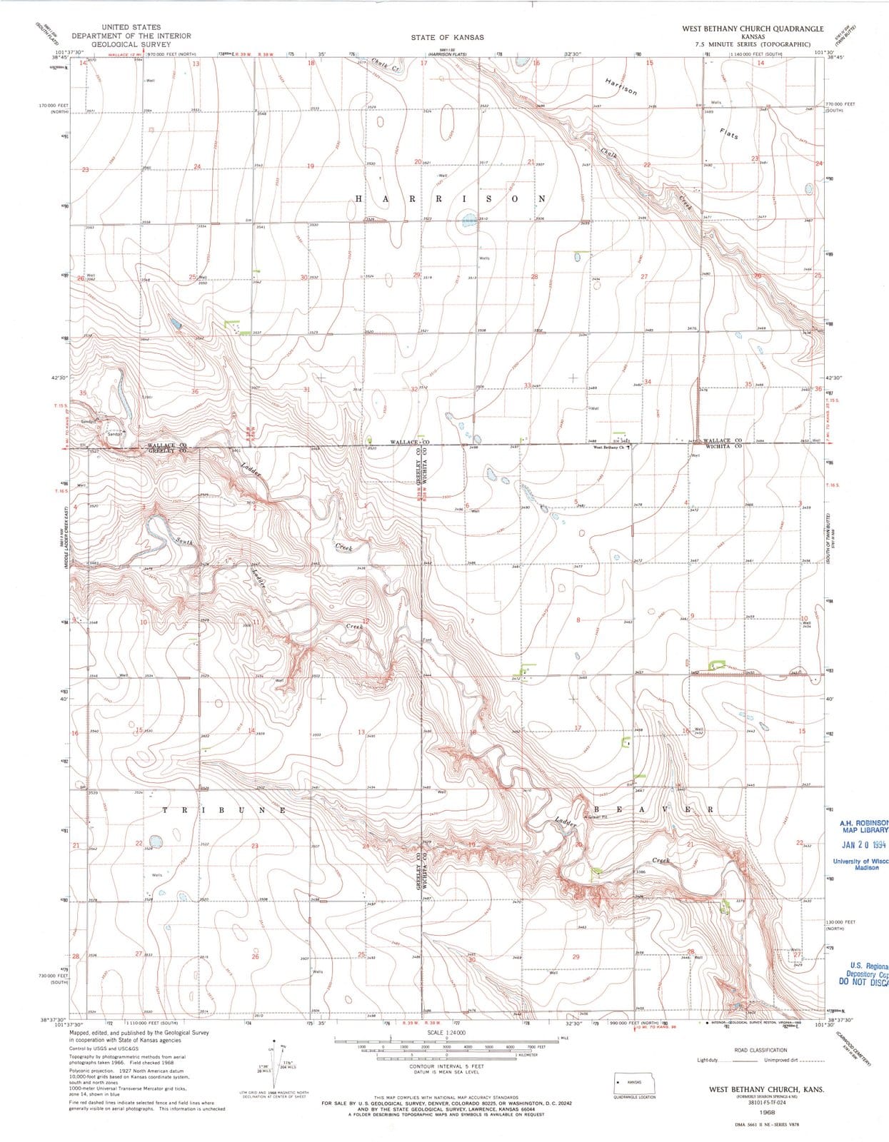 1968 West Bethany Church, KS - Kansas - USGS Topographic Map