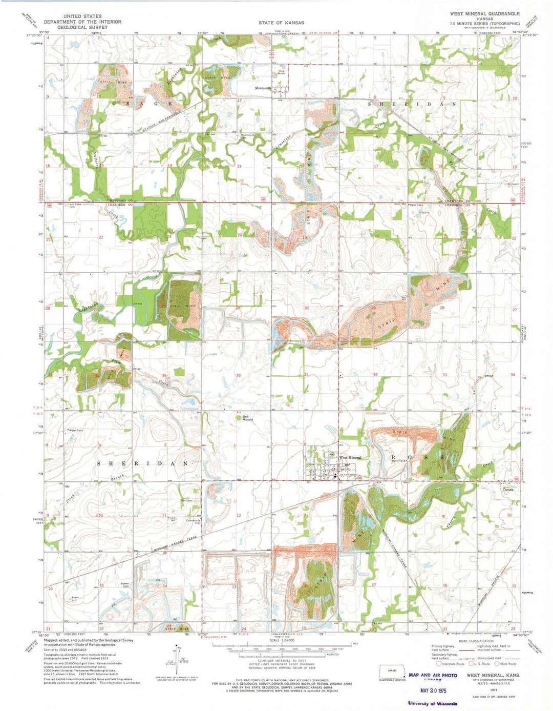 1973 West Mineral, KS - Kansas - USGS Topographic Map