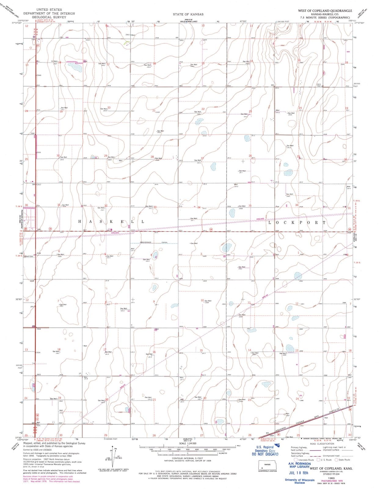 1960 West of Copeland, KS - Kansas - USGS Topographic Map