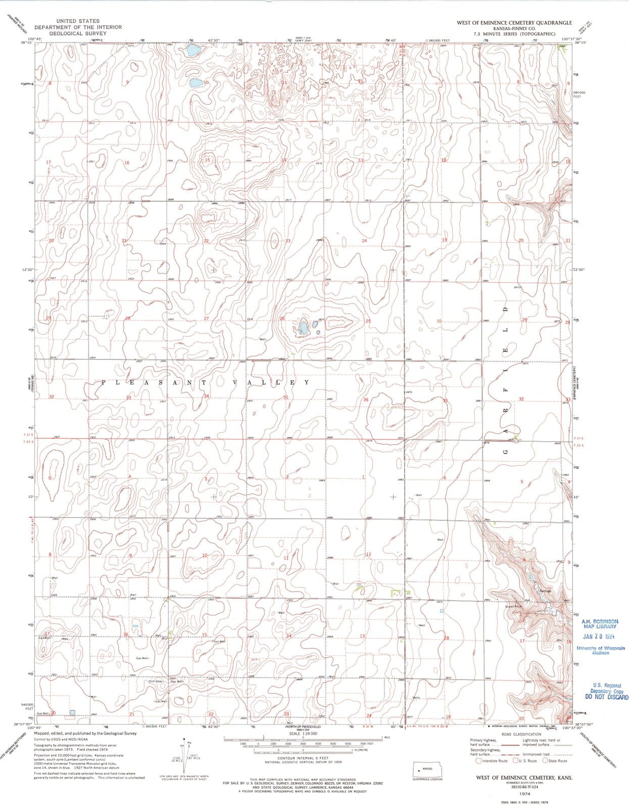 1974 West of Eminence Cemetery, KS - Kansas - USGS Topographic Map