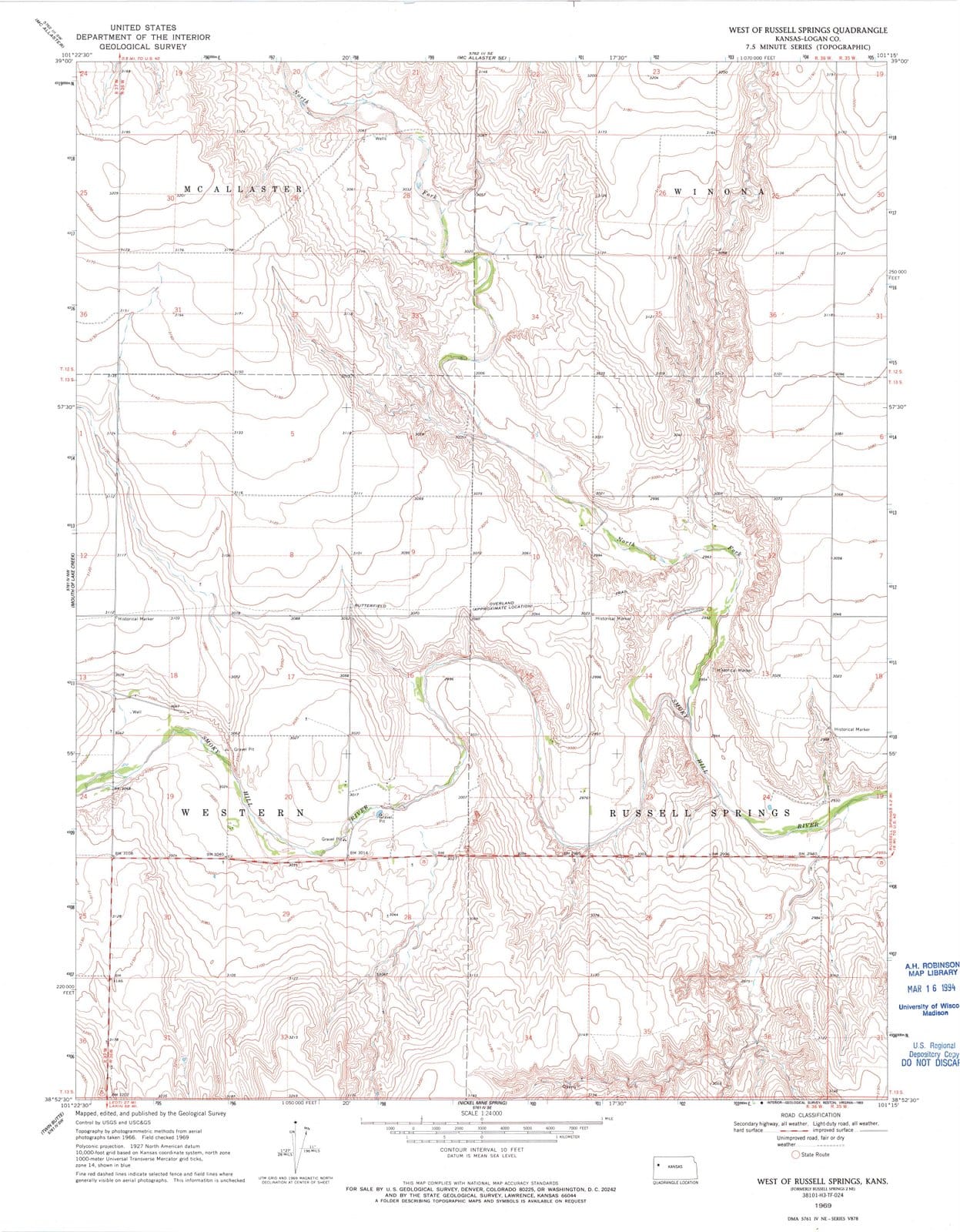 1969 West of Russell Springs, KS - Kansas - USGS Topographic Map