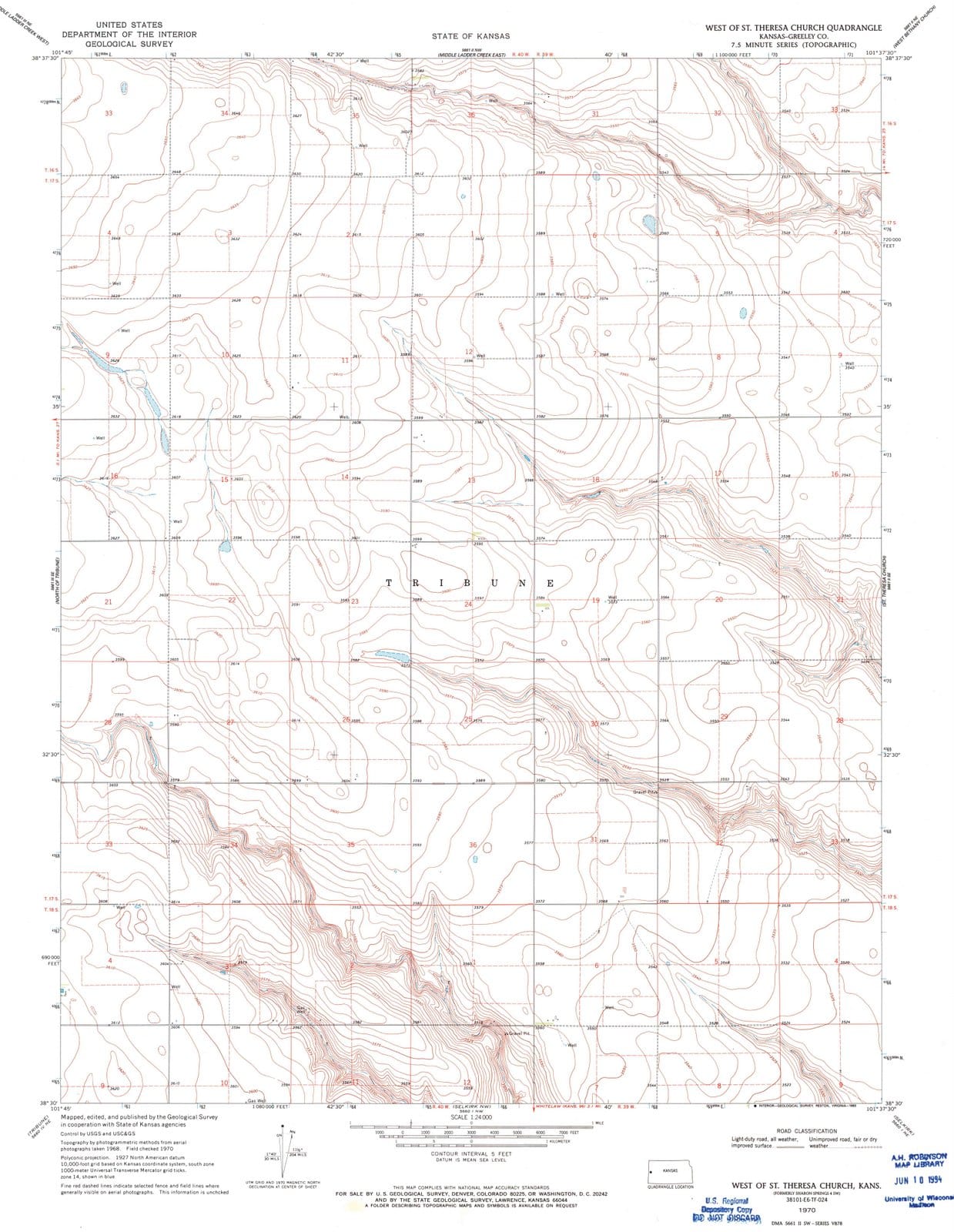 1970 West of St. Theresa Church, KS - Kansas - USGS Topographic Map