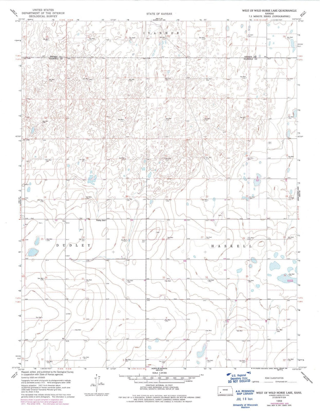 1959 West of Wild Horse Lake, KS - Kansas - USGS Topographic Map