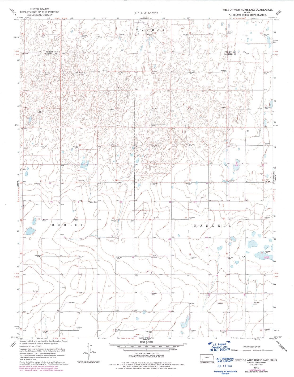 1959 West of Wild Horse Lake, KS - Kansas - USGS Topographic Map