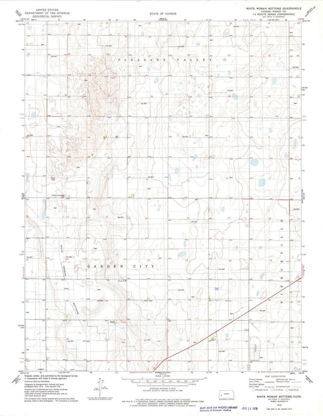 1976 White Woman Bottoms, KS - Kansas - USGS Topographic Map