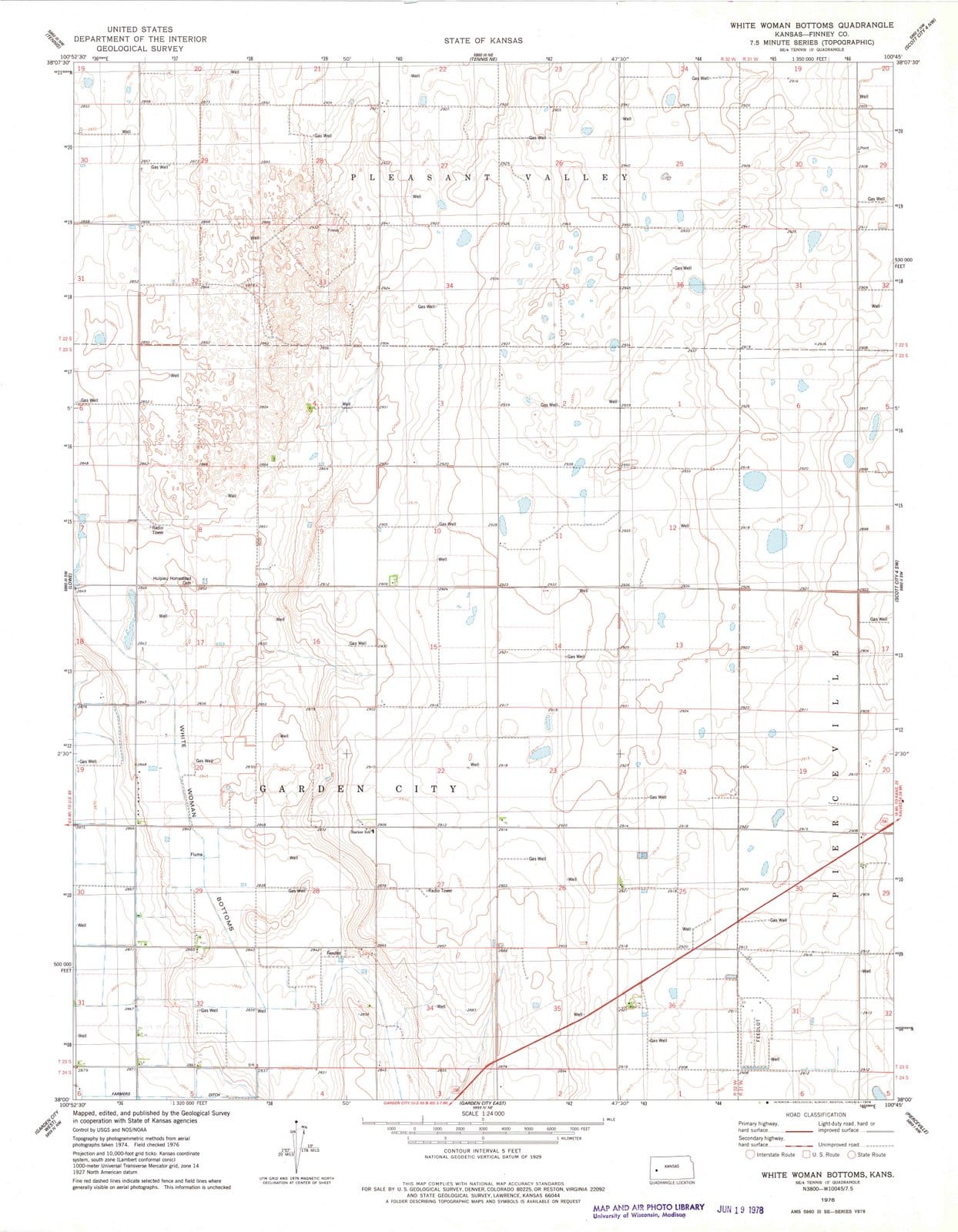 1976 White Woman Bottoms, KS - Kansas - USGS Topographic Map