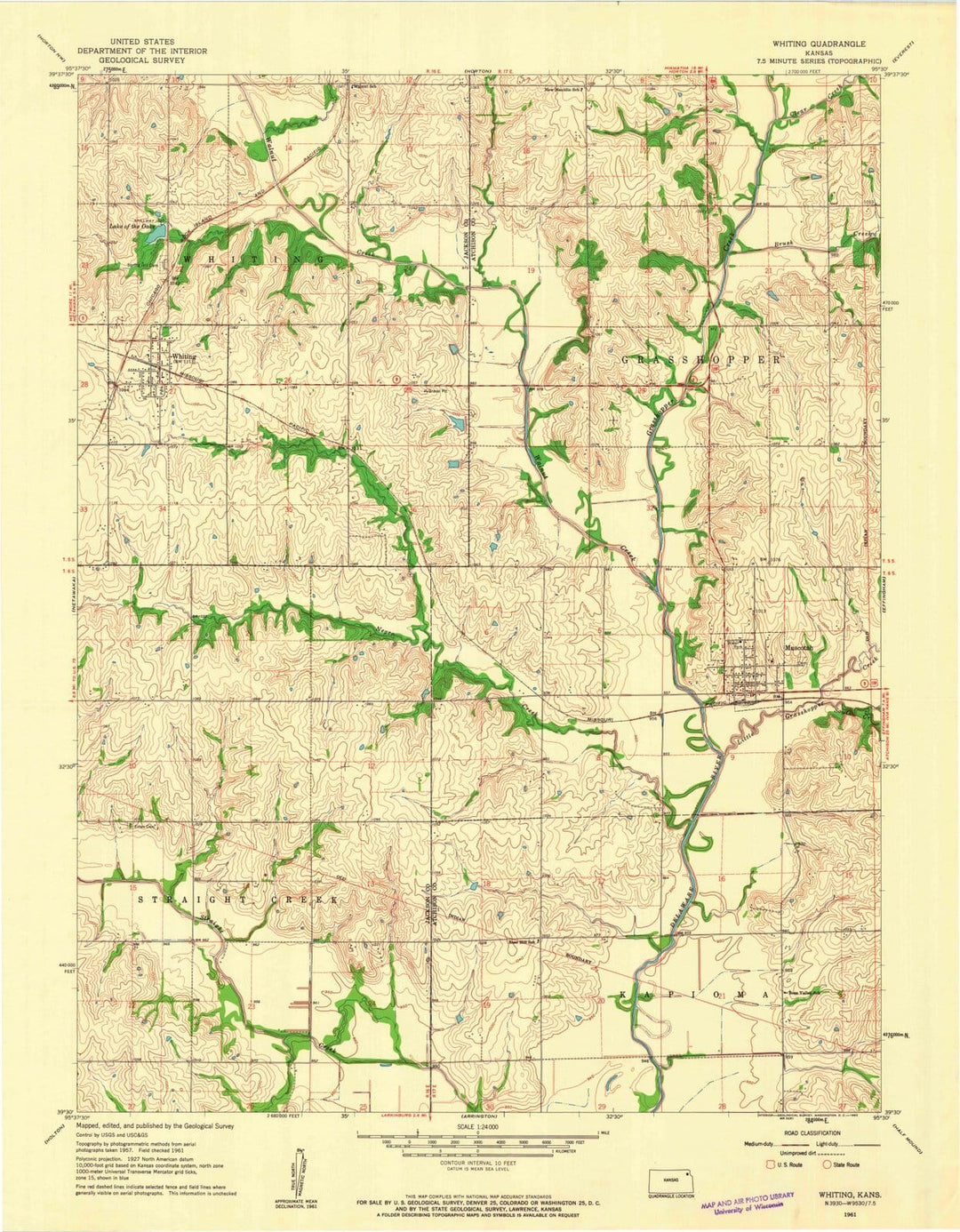 1961 Whiting, KS - Kansas - USGS Topographic Map