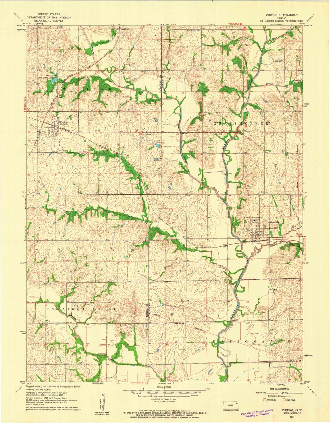 1961 Whiting, KS - Kansas - USGS Topographic Map