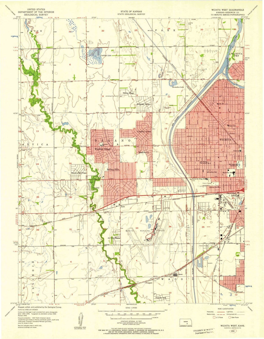 1956 Wichita West, KS - Kansas - USGS Topographic Map