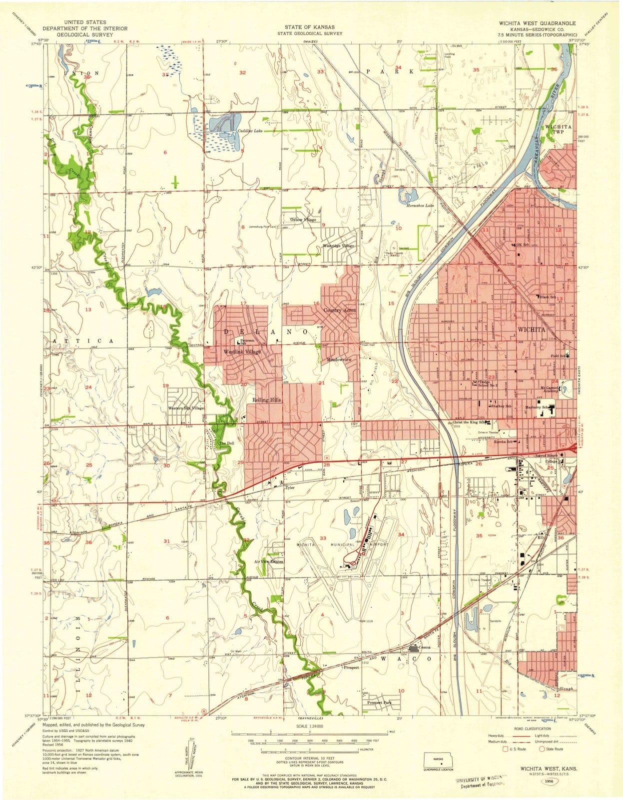 1956 Wichita West, KS - Kansas - USGS Topographic Map