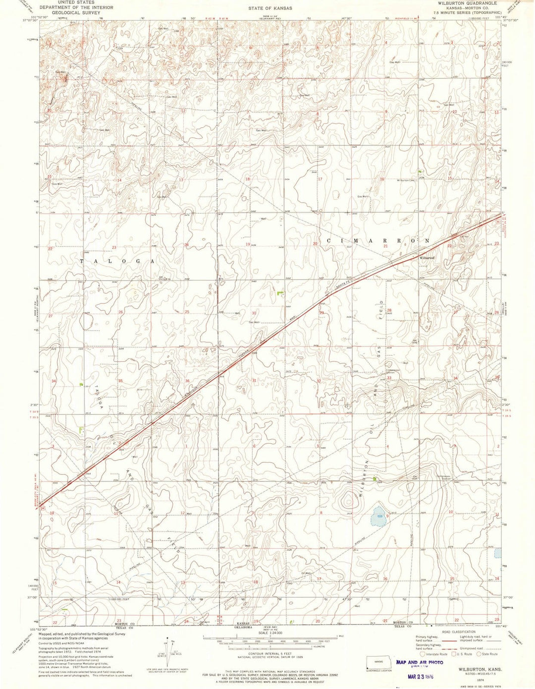 1974 Wilburton, KS - Kansas - USGS Topographic Map