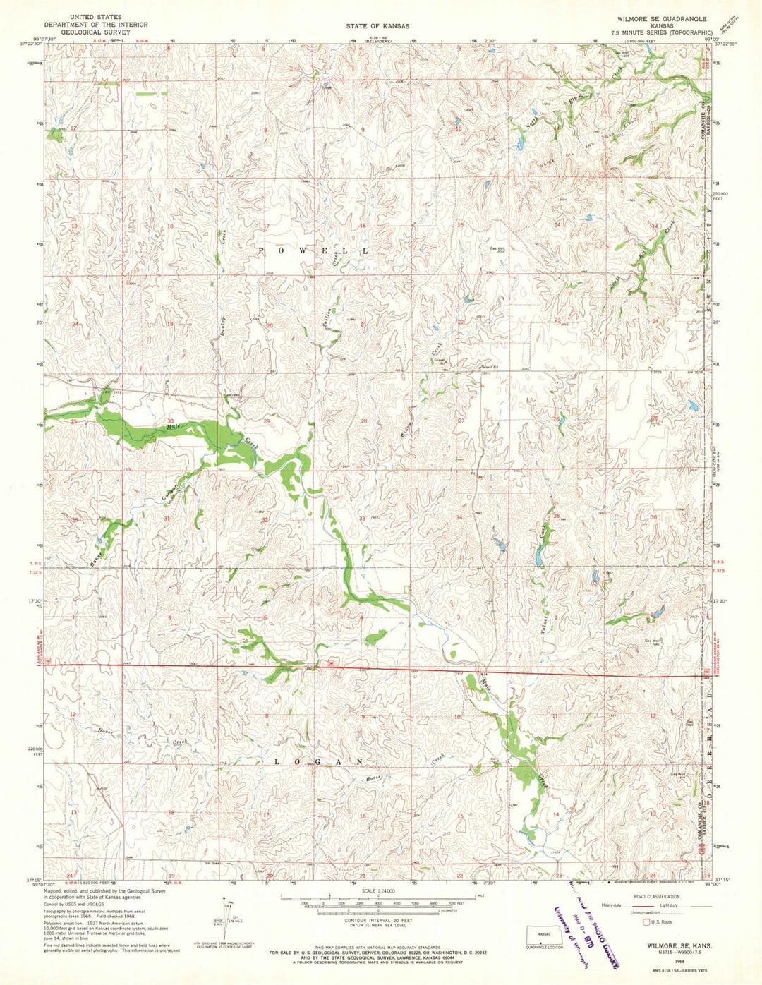 1968 Wilmore, KS - Kansas - USGS Topographic Map