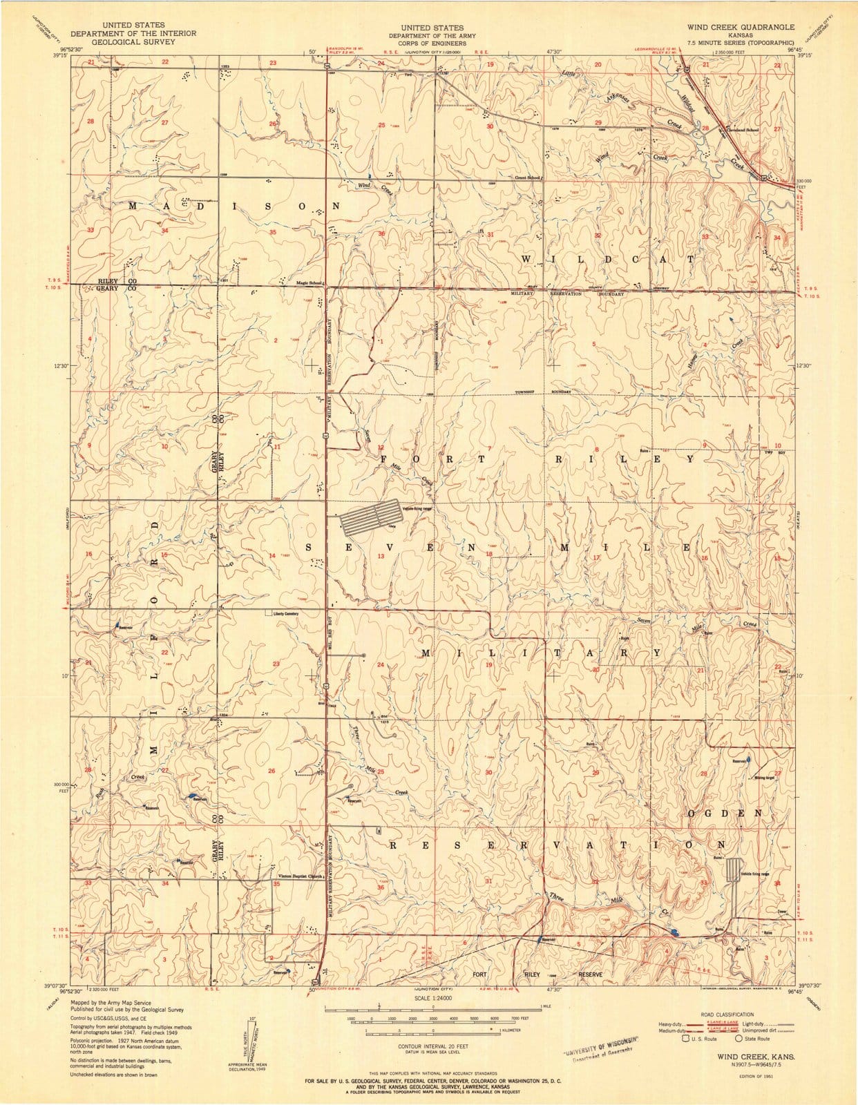 1951 Wind Creek, KS - Kansas - USGS Topographic Map