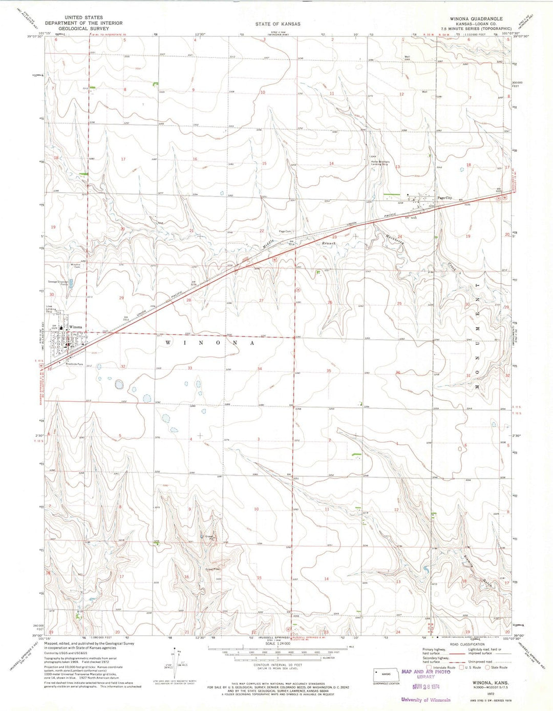 1972 Winona, KS - Kansas - USGS Topographic Map v3