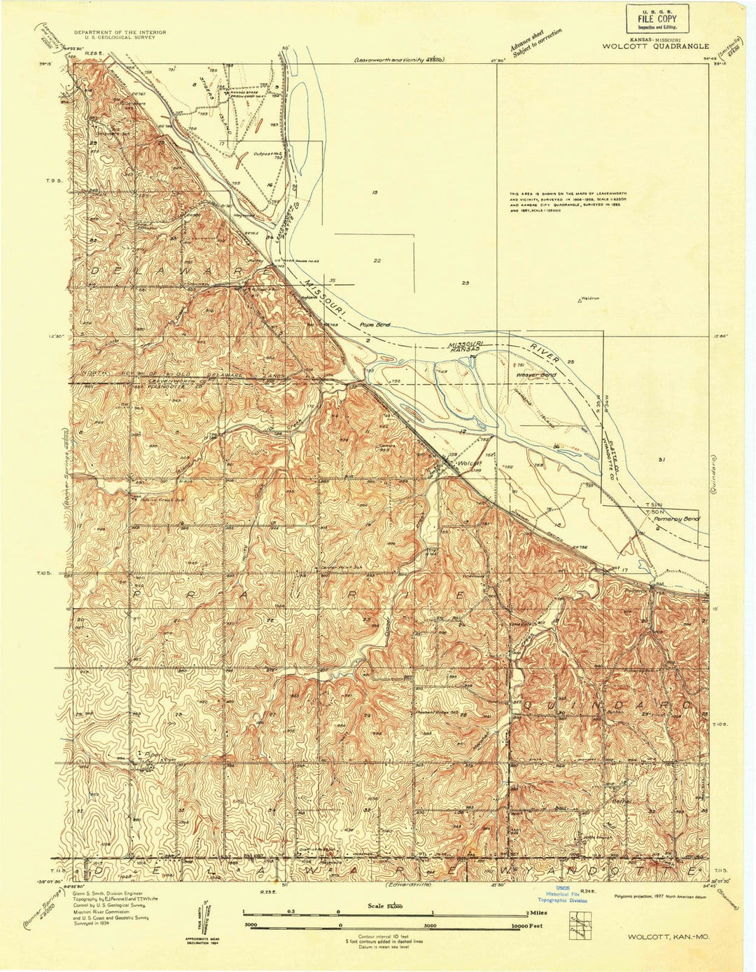 1934 Wolcott, KS - Kansas - USGS Topographic Map