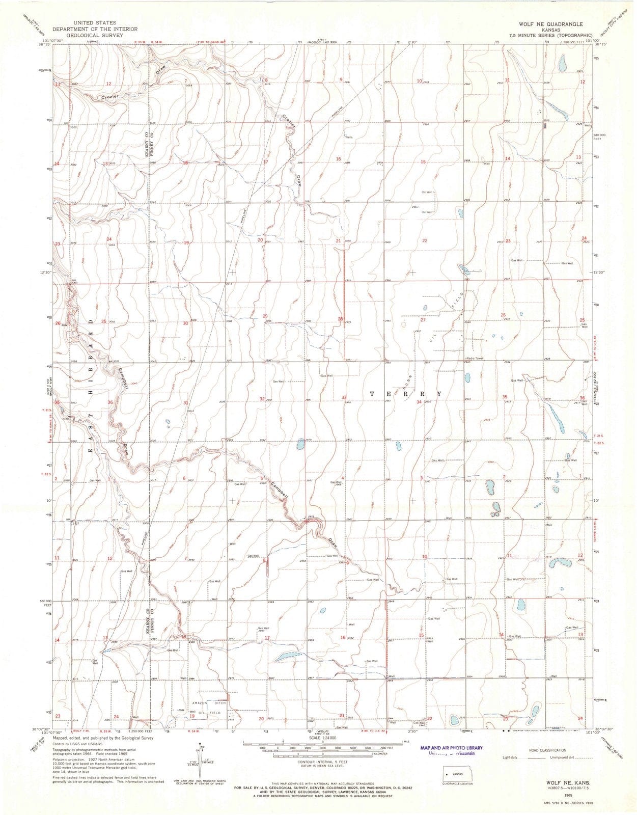 1965 Wolf, KS - Kansas - USGS Topographic Map