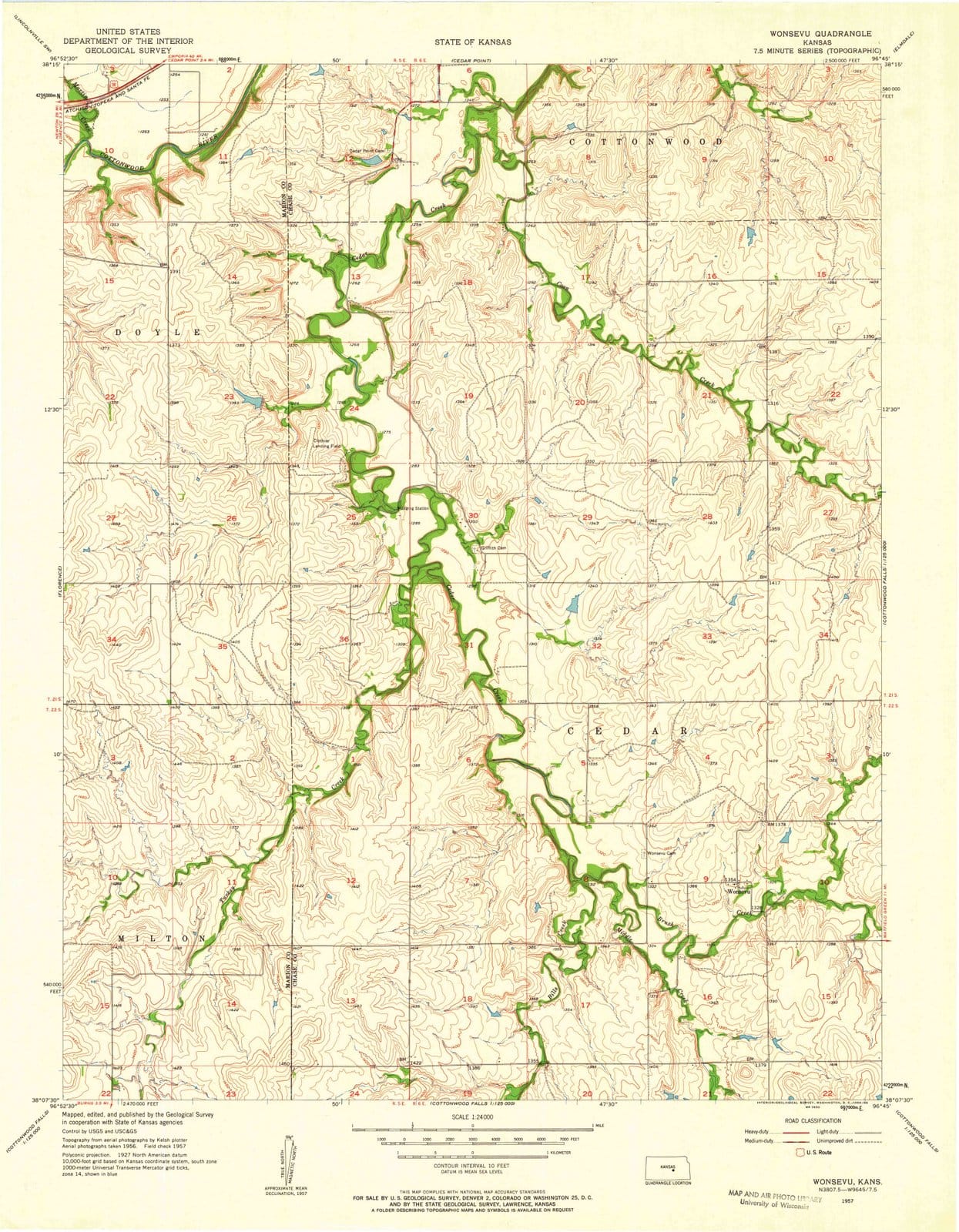 1957 Wonsevu, KS - Kansas - USGS Topographic Map