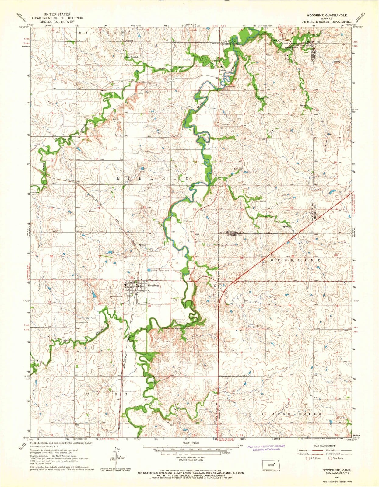 1964 Woodbine, KS - Kansas - USGS Topographic Map