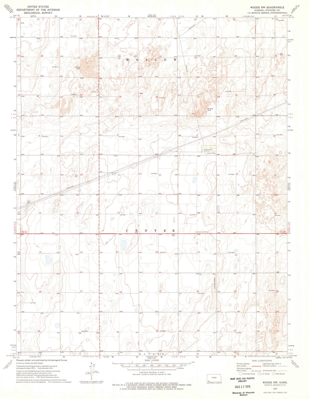 1974 Woods, KS - Kansas - USGS Topographic Map