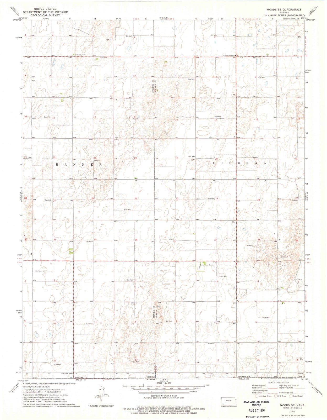 1974 Woods, KS - Kansas - USGS Topographic Map v2