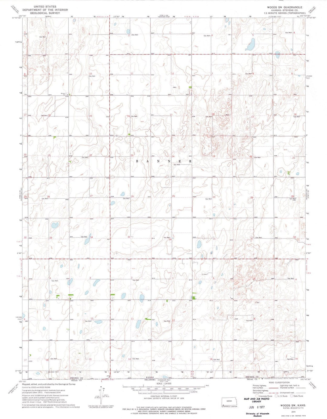 1974 Woods, KS - Kansas - USGS Topographic Map v3