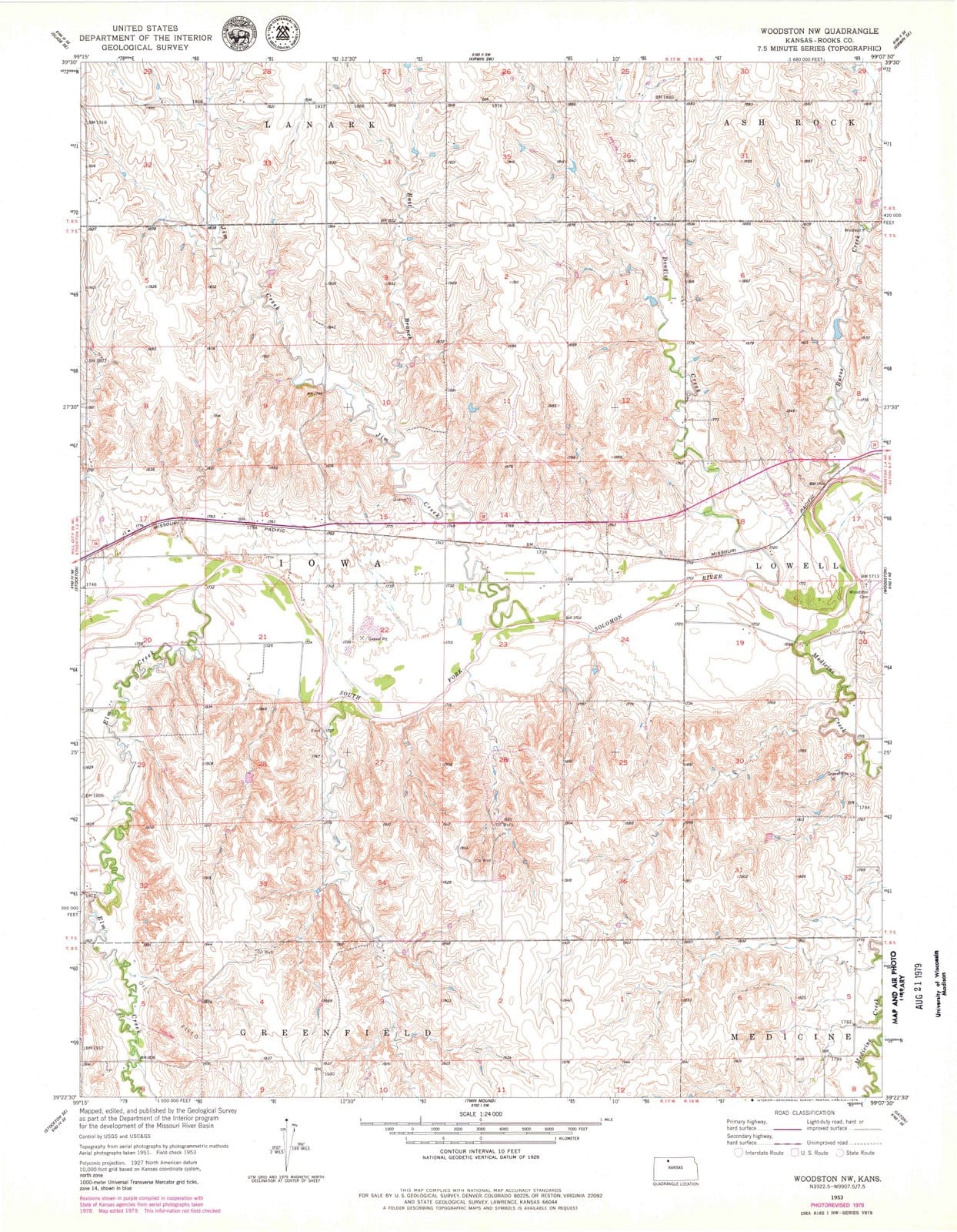 1953 Woodston, KS - Kansas - USGS Topographic Map