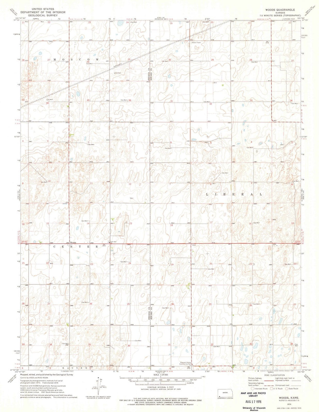 1974 Woods, KS - Kansas - USGS Topographic Map v4