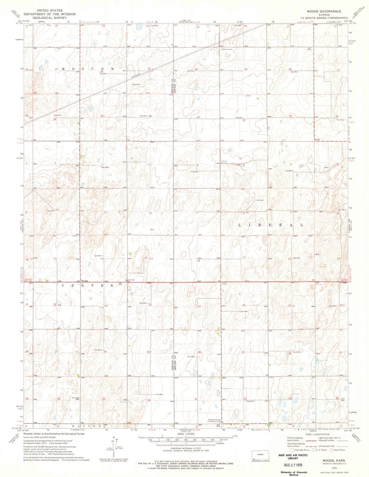 1974 Woods, KS - Kansas - USGS Topographic Map v4