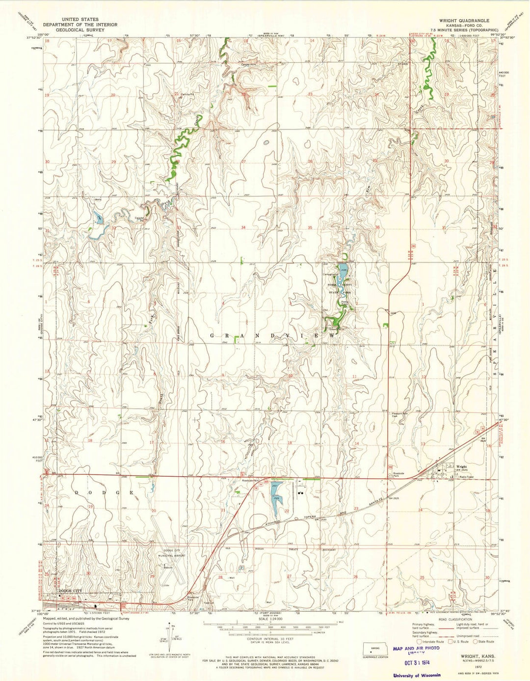 1972 Wright, KS - Kansas - USGS Topographic Map