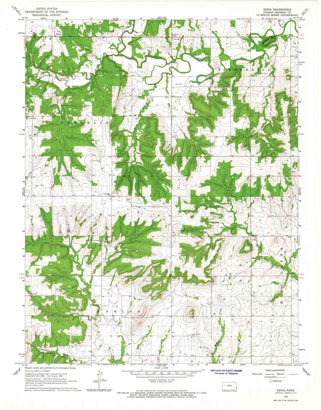 1966 Xenia, KS - Kansas - USGS Topographic Map