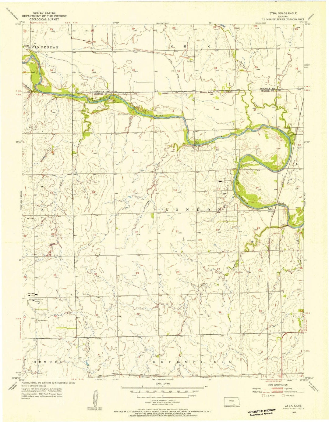 1955 Zyba, KS - Kansas - USGS Topographic Map