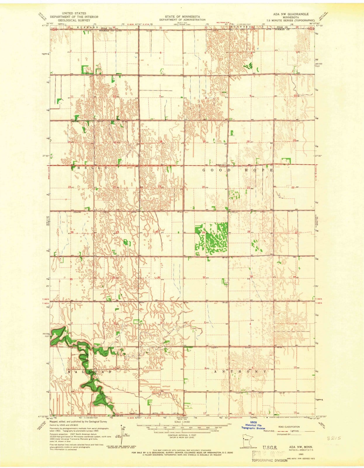 1965 Ada, MN - Minnesota - USGS Topographic Map