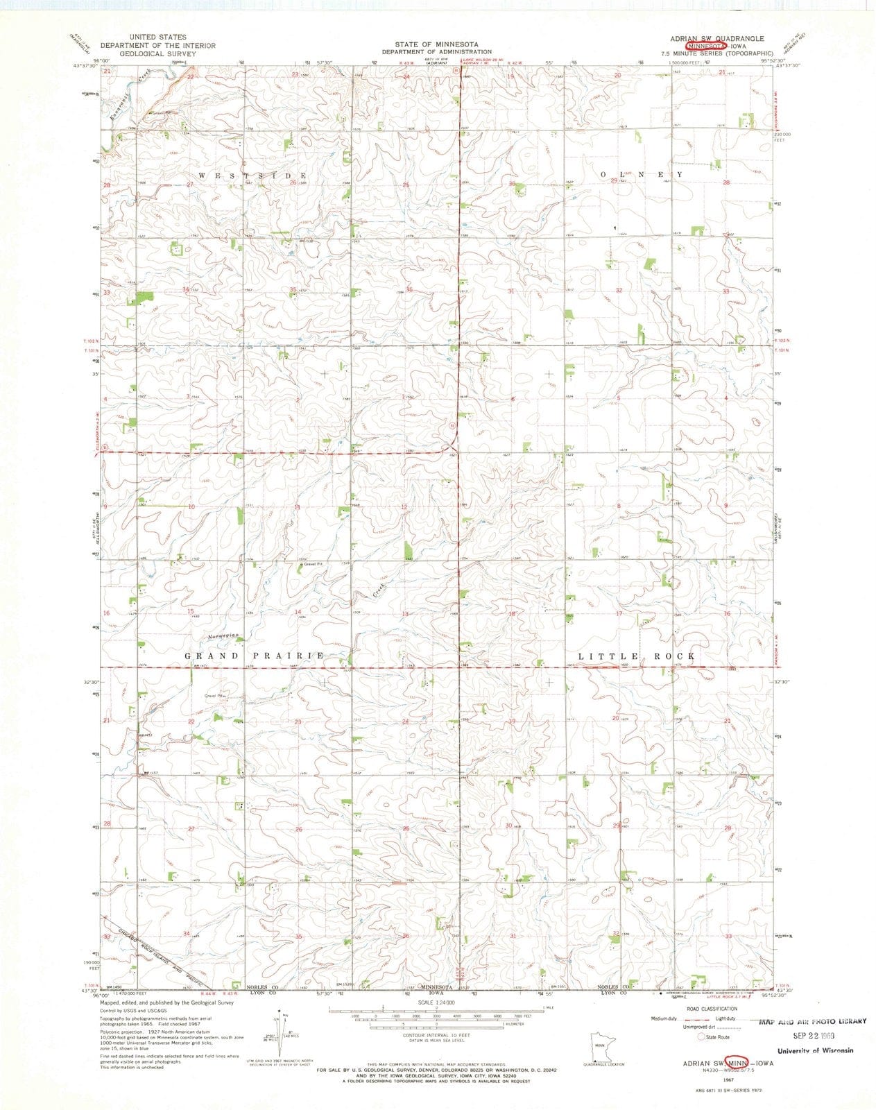 1967 Adrian, MN - Minnesota - USGS Topographic Map v2